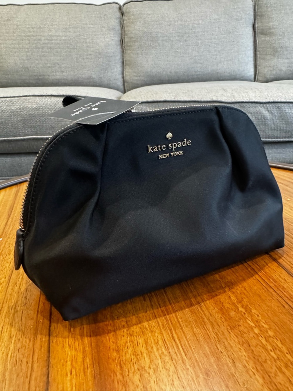kate spade Black Nylon Toiletry Pouch with Gold Logo